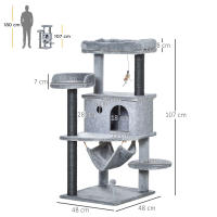 PawHut Árbol Rascador para Gatos Torre para Gatos 107 cm con Cueva de Fieltro Desmontable Hamaca Camas de Felpa Múltiples Plataformas Postes de Sisal y Juguetes Gris - details 2