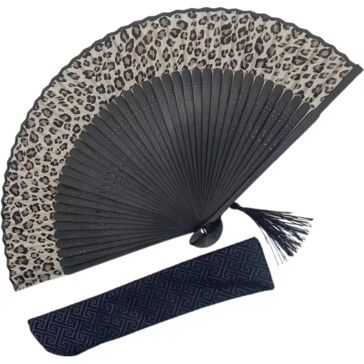 Abanico Madera abanicos plegable de Mano de Bambú con estampado de Leopardo - 1