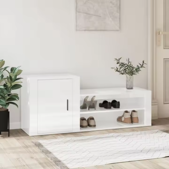 vidaXL Mueble zapatero madera contrachapada blanco brillo 130x35x54 cm - 1