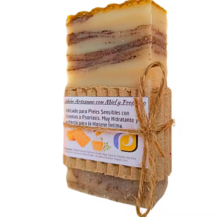 Jabón Artesanal Natural con Miel y Propóleo. PumarShop Cinnia Natura. Piel Sensible. Dermatitis, Psoriasis, Rojeces. Hidratante y Regenerador. Jabón Artesano. Apto Veganos - 1