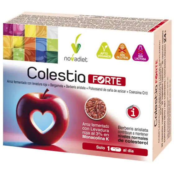 COLESTIA FORTE 30 CAPSULAS. NOVADIET.  COMPLEMENTO NATURAL QUE CONTRIBUYE A REGULAR LOS NIVELES DE COLESTEROL Y PROTEGER TU SALUD CARDIOVASCULAR - 1
