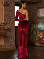 Vestido De Noche Elegante De Veludo Negro Con Diamantes Y Hombro Solo Para Mujer Vestido Slim Para Fiesta De Premiación Y Eventos Elegantes - details 12