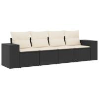vidaXL Set de sofás de jardín 4 pzas y cojines ratán sintético Negro, Negro y crema, beige and cream Conjunto Terraza Muebles Jardín Exterior Juego de Muebles de jardín Mueble Jardín Exterior Muebles de Salon Exterior - details 2