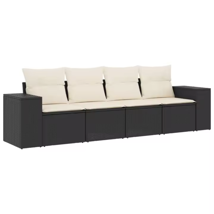 vidaXL Set de sofás de jardín 4 pzas y cojines ratán sintético Negro, Negro y crema, beige and cream Conjunto Terraza Muebles Jardín Exterior Juego de Muebles de jardín Mueble Jardín Exterior Muebles de Salon Exterior - 1