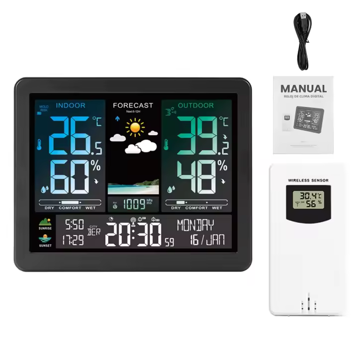 Estación Meteorológica Electrónica Con Pantalla De Color Inteligente Temperatura Humedad Predicción Del Clima Alarma Multilenguaje 8 Enlaces - 1