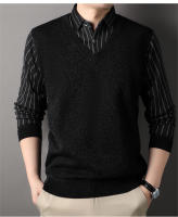Suéter De Poliéster Para Hombre Con Cuello Polo Y Rayas Gris Oscuro Acolchado Y Cálido Para Otoño E Invierno Moda Coreana - details 8