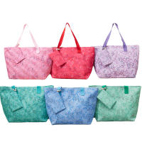 Bolso de playa plegable grande con cremallera - Bolso de hombro ligero y duradero con monedero incluido, ideal para compras, camping y viajes, diseño de hojas tropicales impreso, múltiples colores disponibles - details 0