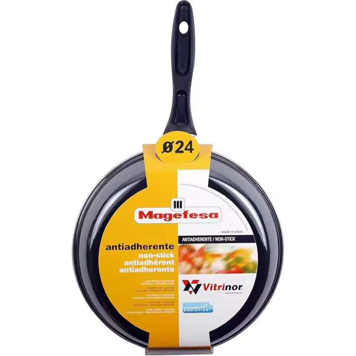 MAGEFESA Glass, Acero vitrificado Exterior Negro Cristal. Antiadherente bicapa Reforzado, Apta para Todo Tipo de cocinas, Especial inducción. - 1