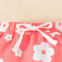 Conjunto Veraniego Para Bebé Niña Con Estampado De Flores Camiseta Y Shorts Con Diadema 2 Piezas Ropa Infantil De Verano - details 7