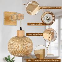 Lámpara De Pared De Bambú Natural Tejido a Mano E27 Lámpara De Techo De Cesta De Rattan Decoración De Habitación Luz De Fijación En La Pared - details 2