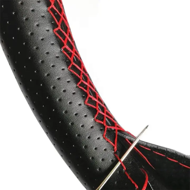 Cubierta de Volante de Cuero de Microfibra Negro,  Fundas para automóvil con Aguja e Hilo - 1