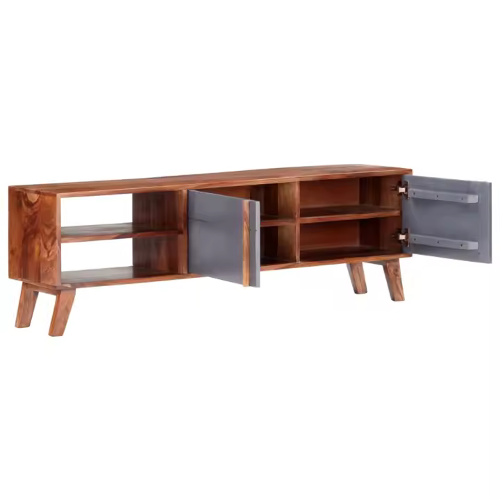 vidaXL Mueble para TV madera maciza de Sheesham gris 140x30x35 cm, Mueble de Salon, Mueble TV, Mueble TV salon, Mesa de TV, Mueble tele - 1
