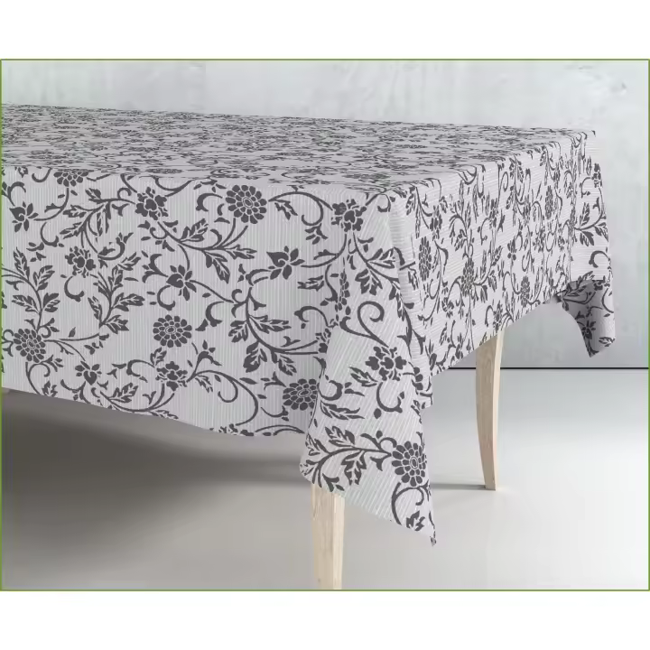 Mantel de Hule Estampado por Metros - Flores Ramas Blanco y Negro 43324-1    mantel por metros; manteles; mantel barato; mantel jardín - 1