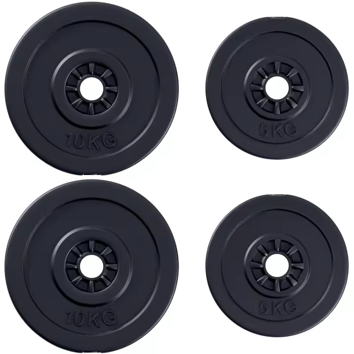 HOMCOM Juego de 4 Discos de Pesas de 5 kg y 10 kg Juego de Placas de Pesas con Orificio de Ø25 mm para Entrenamiento de Fuerza Levantamiento de Pesas Negro - 1