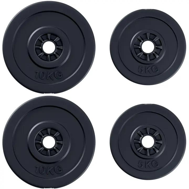 HOMCOM Juego de 4 Discos de Pesas de 5 kg y 10 kg Juego de Placas de Pesas con Orificio de Ø25 mm para Entrenamiento de Fuerza Levantamiento de Pesas Negro - 1
