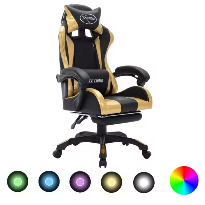 vidaXL Silla gaming con luces LED RGB cuero sintético en color Dorado y negro/Blanco/Azul y negro y más | cómodas modernas ergonómicas para comedor cocina salón hogar - 1
