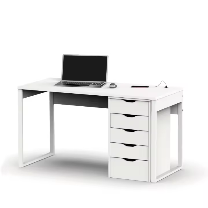 Conjunto Mesa Escritorio + cajonera Color Blanco para Oficina despacho habitación Juvenil Estudio Moderno - 1