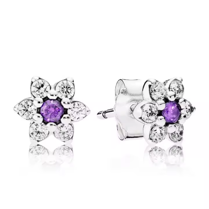 Pandora Pendientes  de plata de ley Copo de nieve púrpura brillante - 1