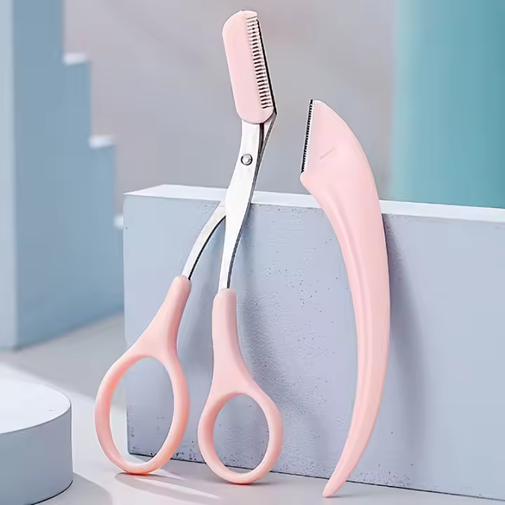 Juego De 2/3 Piezas Cortador De Cejas En Forma De Luna Crescent Trimmer De Acero Inoxidable Con Peine Y Tijeras Para Cejas - 1