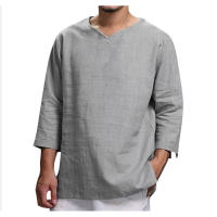 Camisa Casual De Playa Para Hombre Verano Algodón Y Lino Manga Larga V-Neck Estilo Libre Moda Primavera Otoño - details 11