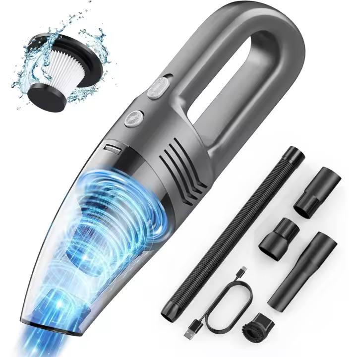 Aspirador De Mano, 120W Vacuum Coche with Lavable Hepa Filter, Recargable por Type-C, Sin Cable Coche Vacuum Cleaner Kit para Doméstica Mascotas y Coche - 1