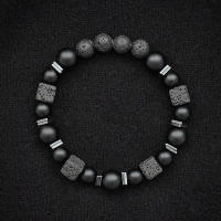 Pulsera De Onix Mate Negro Con Cubo De Lava Unisex Vintage Joyería De Moda Natural Regalo Para Hombre/Novio Pulsera De Pedra 1pc - details 3