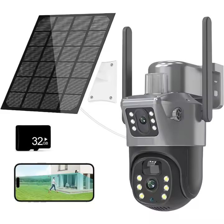 Camara vigilancia wifi interior, Cámara de red de vigilancia CCTV para exteriores, lente dual, cámara PTZ solar, pantalla dual, seguimiento corporal PIR, seguridad Wi-Fi, 4K, 8MP - 1