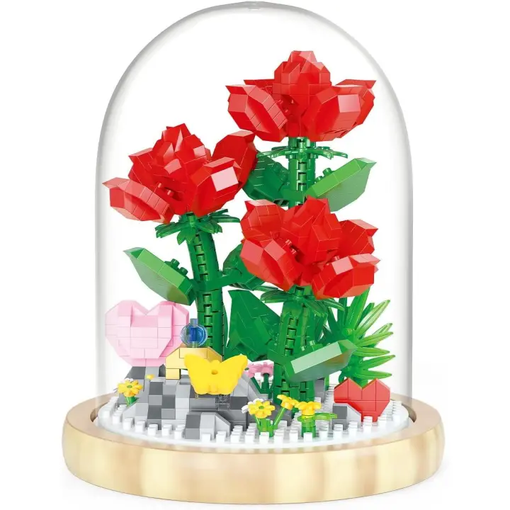 Ramo de Flores de Rosas, Juego de construcción, miniladrillos, juego de Flores, colección botánica para adultos, juego de Amigos, plantas de bricolaje, árbol Bonsai, Rosas - 1