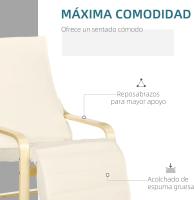 Sillón de Salón con Reposapiés Ajustable Sillón Butaca para Dormitorio Tapizado en Tela con Marco de Madera Carga 120 kg para Oficina Estudio 66,5x94x100 cm Crema - details 1