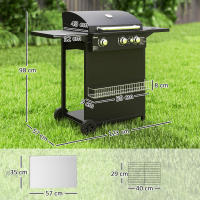 Outsunny Barbacoa de Gas BBQ Gas con 3+1 Quemadores 8,5 kW Barbacoa Portátil con Termómetro Mesa Lateral Parrilla Recogedor de Grasa 2 Ruedas para Jardín Exterior Camping Negro - details 2