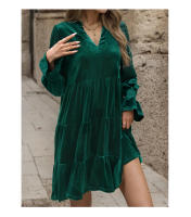 Vestido De Veludo Elegante Para Mujer Con Vuelta Y Cuello En V Vestido Cruzado De Comercio Exterior Europeo Y Estados Unidos Estilo Casual De Otoño - details 6