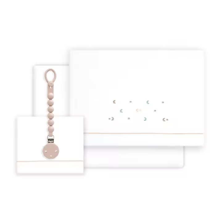 Triptico de Cuna Estrella Luna Multicolor + Chupetero, Color Blanco-Rosa, Interbaby - 1