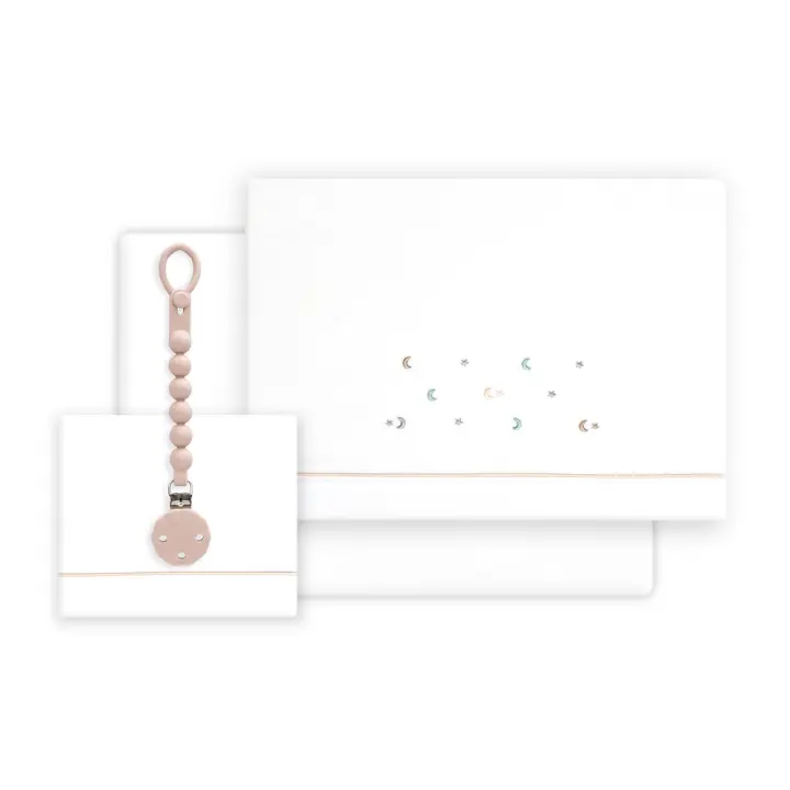 Triptico de Cuna Estrella Luna Multicolor + Chupetero, Color Blanco-Rosa, Interbaby - 1
