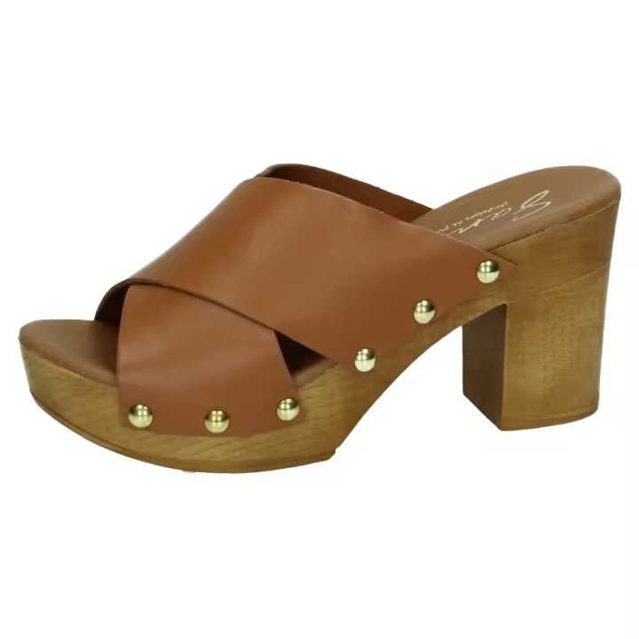 Sandalias Tacón marca SANDALI para mujer en color cuero. ZUECOS DE PIEL - 1