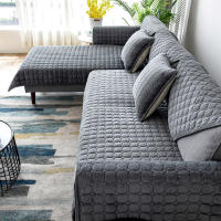 Cubierta De Sofá Universal De Peluche Gruesa Antideslizante Para Sala De Estar Decorativa Tela De Silla De Piso De Poliéster 100% Estilo Sólido - details 16