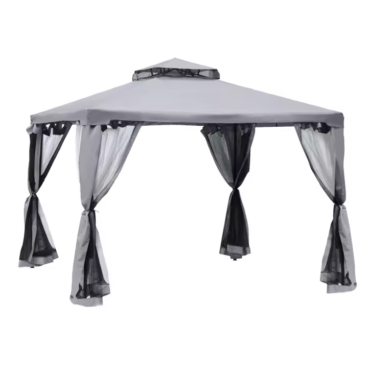 Outsunny Garden Gazebo 3x3m, Carp para fiesta con 4 Paredes laterales resistentes a la intemper, fabricada en metal y poliéster de color gris Claro, ideal para Jardines y eventos. - 1