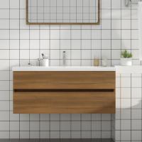 vidaXL Armario para lavabo contrachapada 100x38,5x45 cm en color Gris hormigón/Roble ahumado/Marrón roble y más | almacenamiento funcional diseño moderno para baño dormitorio sala - details 2