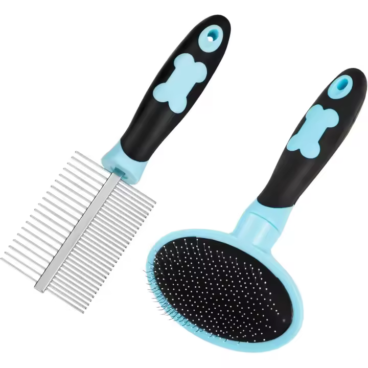 Kit de cepillo y peine para el cuidado de perros, cepillo y peine de doble cara para mascotas (Azul) - 1
