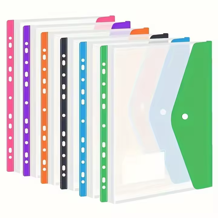 Sobre De Plástico Con Engrosadores Y Cierre Adhesivo 6 Piezas Carpeta De Archivo Con 11 Agujeros Para Bolsa De Archivo De Anillo De 2/3/4 Y Bolsa Escolar A4 - 1