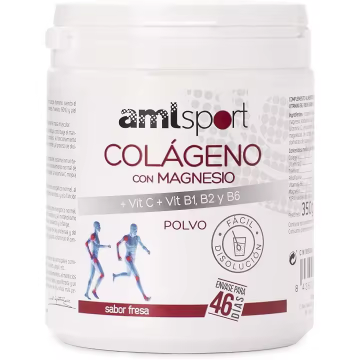 AMLsport Colágeno con Magnesio + Vitaminas B y C – Articulaciones Fuertes – 350g Sabor Fresa - 1
