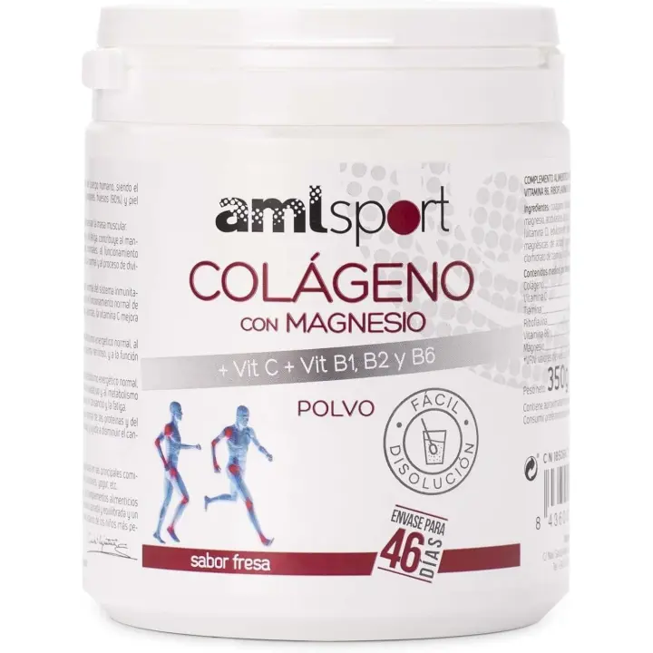 AMLsport Colágeno con Magnesio + Vitaminas B y C – Articulaciones Fuertes – 350g Sabor Fresa - 1