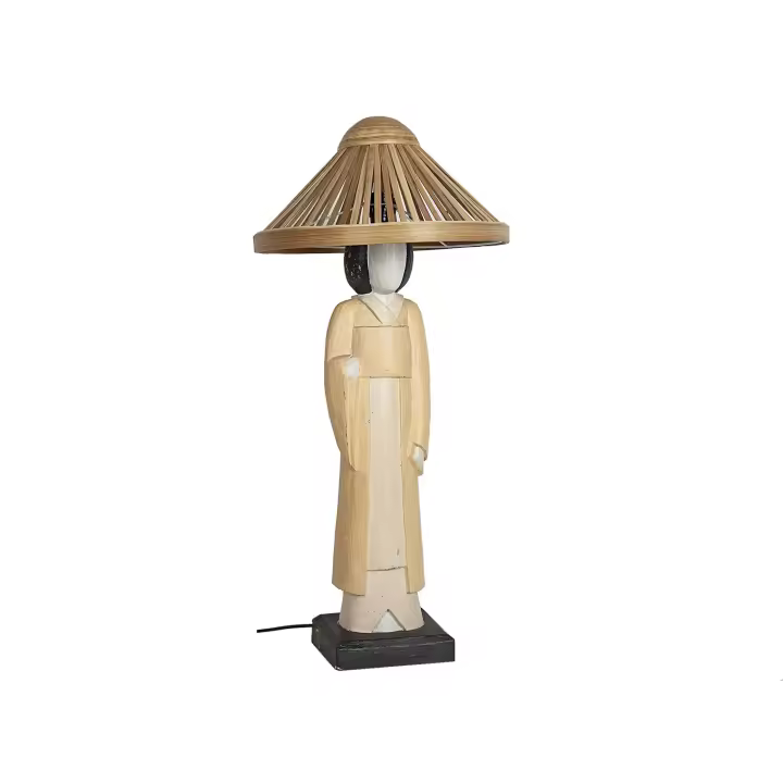 LAMPARA/ FIGURA JAPONESA MADERA C/PANT RATTAN HM472292 FIJALO - 1