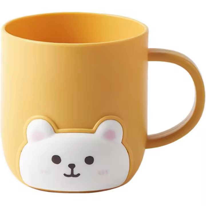Vaso de plástico con forma de oso de dibujos animados para cepillo de dientes de baño para niños, vaso multiusos para agua y enjuague bucal (amarillo) - 1