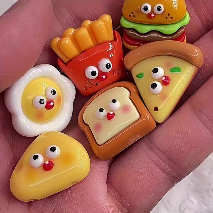 6pcs Alimentos De Anime Cartoon Burger Fries Re Refrigero Magnets Kawaii Pegatinas De Tablero Blanco Decorativos Para Refrigero Material De Resina Colores Mixtos - 1