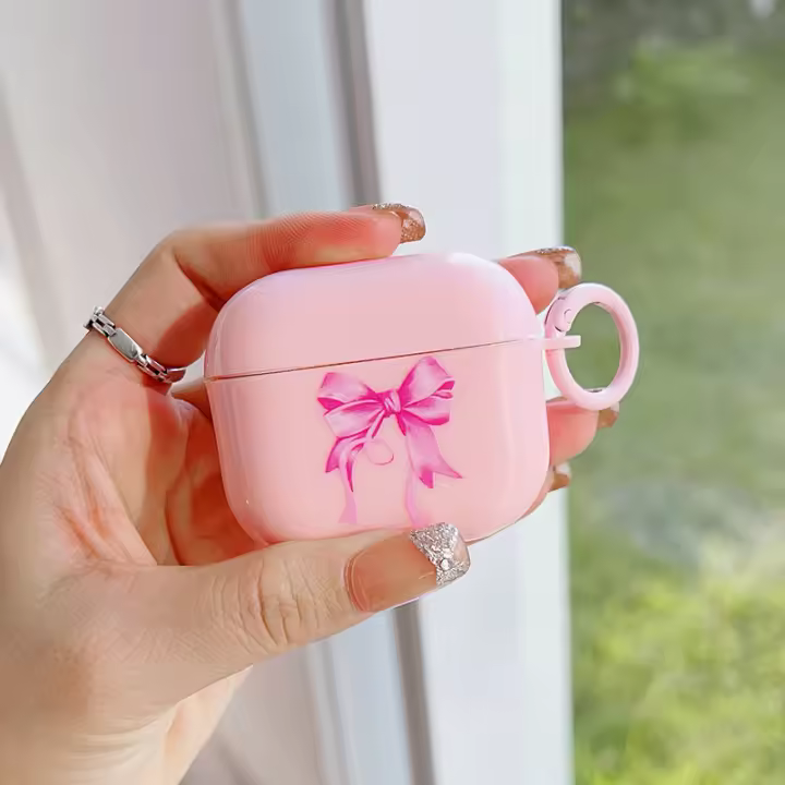 Funda Para Airpods 4 De Corea Rosa Con Lazo Protectora Y Antichoque Cubierta Para Bluetooth Inalámbrico Compatible Con Pro2nd 3 2 Caja De Carga - 1