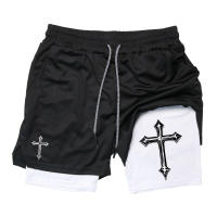 Shorts De Entrenamiento Para Hombres Con Estampado De Cruz Y Línea De Compresión Bolsillo Para Teléfono Y Cinta De Malla Deportiva Adecuado Para Correr En La Iglesia - details 19