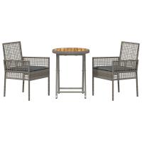 vidaXL Set de Bistro de Jardín de 3 Piezas con Cojines Gris de Poliratán - details 4