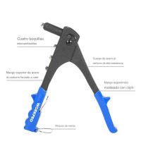 WORKPRO Remachadora de mano de 250mm. Capacidad de remaches de 2,4 3,2 4 y 4,8mm. Con llave para cambiar boquillas. - details 1