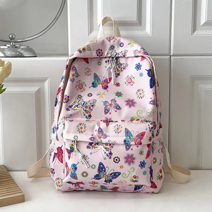 Mochila Deportiva Para Mujer Con Estampado De Mariposas Y Flores De Nylon Gran Capacidad Moda Casual Para Camping Al Aire Libre Y Escuela - 1
