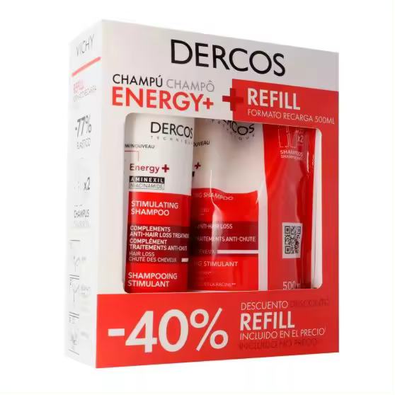 Vichy Dercos Champú Energy+ Estimulante 390ml + Ecorefill Recargable 500ml - 1